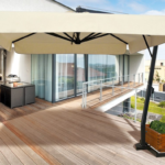 شمسية كبيرة كانتليفر 3.5×3.5 أبيض | شمسيات حدائق متحركة 360°