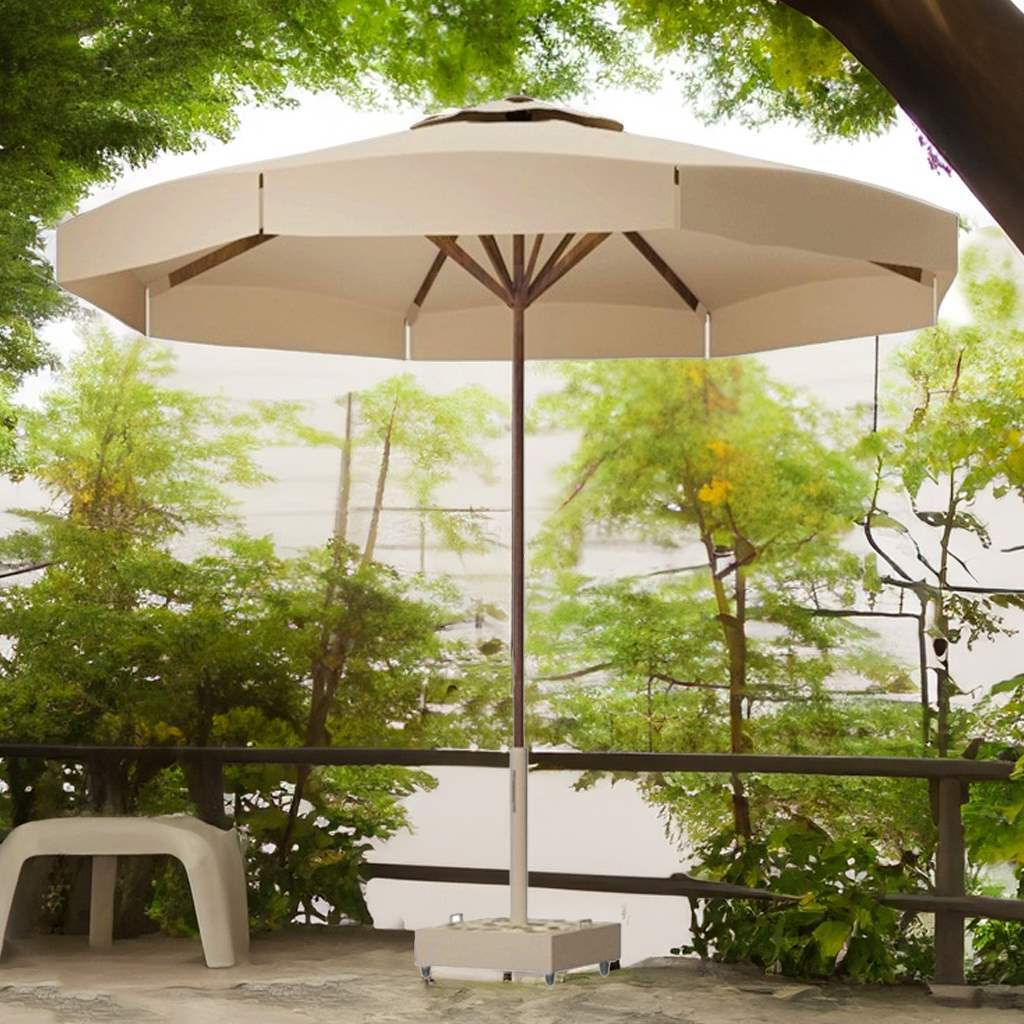 Umbrella 260×220 cm - Beige شمسية كبيرة بيج خشب زان روماني وقاعدة رخام | شماسي - الصورة 1