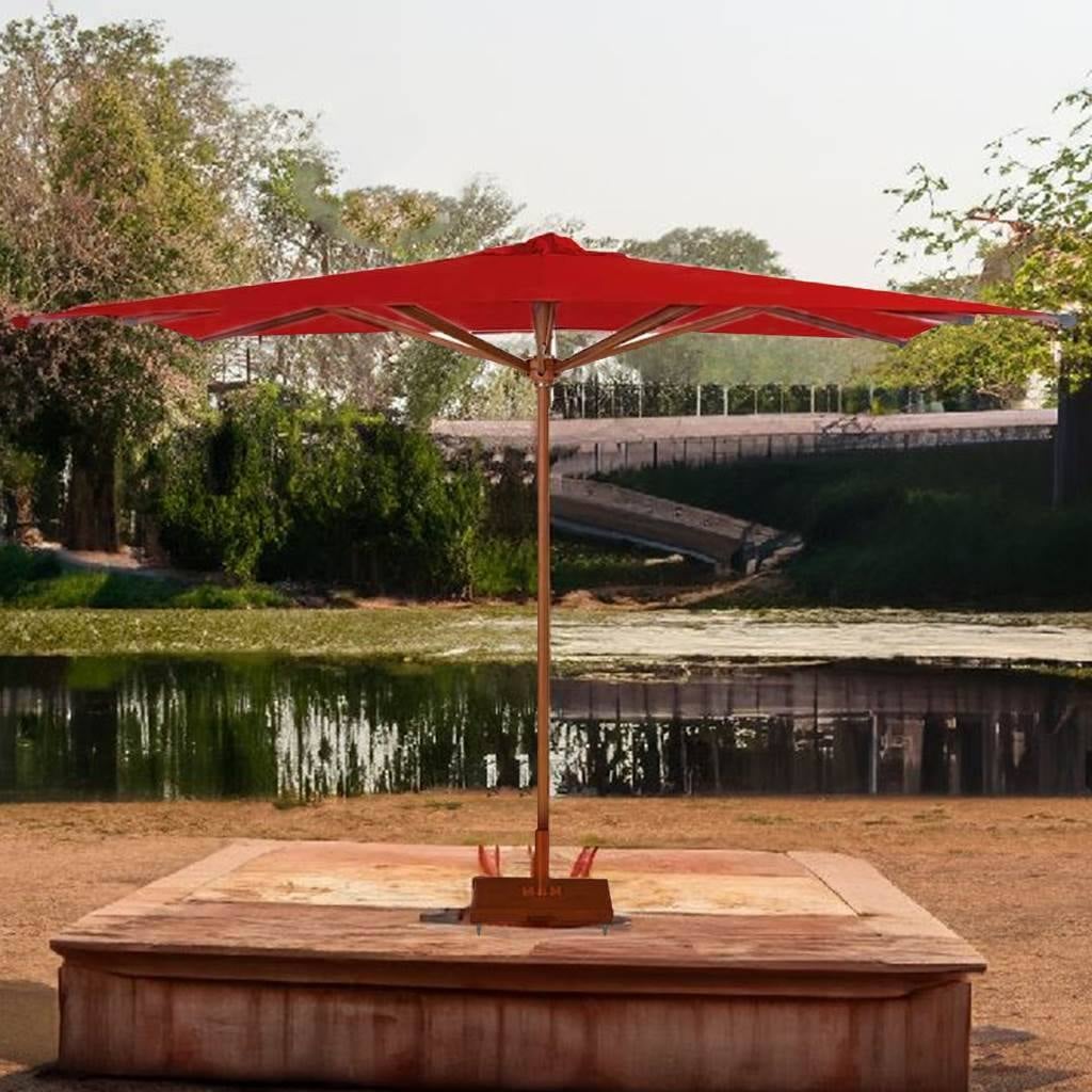 Umbrella 260×220×220 cm - Red شمسيات حدائق خشب زان روماني | شماسي حمراء بقاعدة رخام - الصورة 1