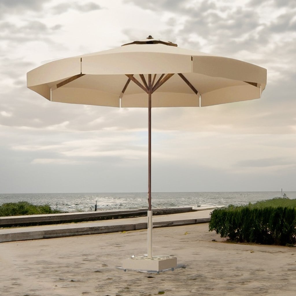 Umbrella 280×400 cm - Beige شمسية بحر بيج 400 سم خشب زان روماني | شماسي بقاعدة رخام - الصورة 1