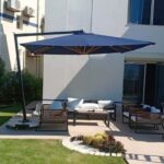 شمسية كبيرة أزرق 300 سم معدن بقاعدة رخام | شماسي