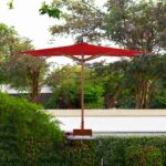 شمسيات حدائق أحمر 330 سم خشب زان روماني | شماسي بقاعدة رخام