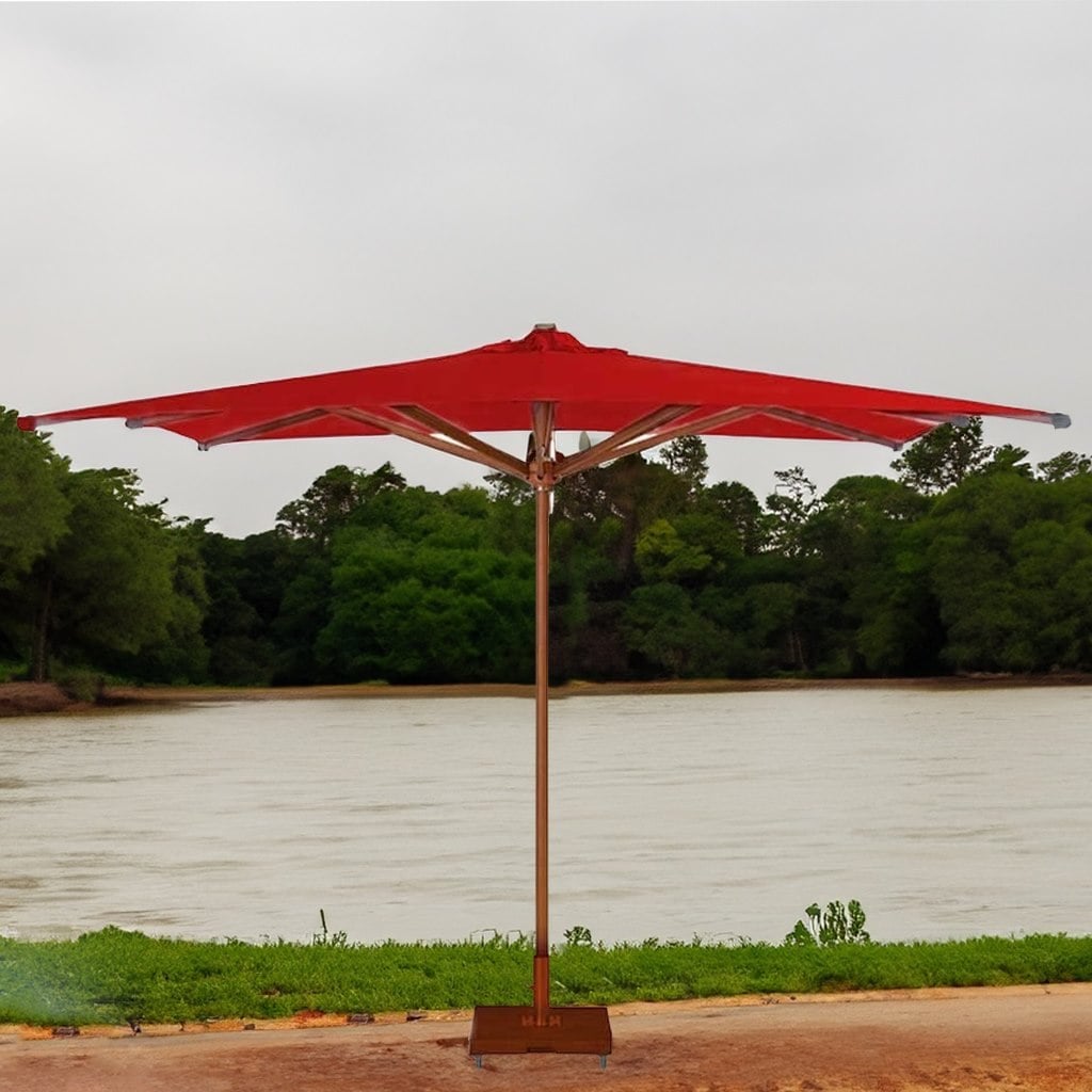 Umbrella 430×430×260 cm - Red مظلات شمسية حمراء خشب زان روماني | شماسي بقاعدة رخام 430×430 - الصورة 1
