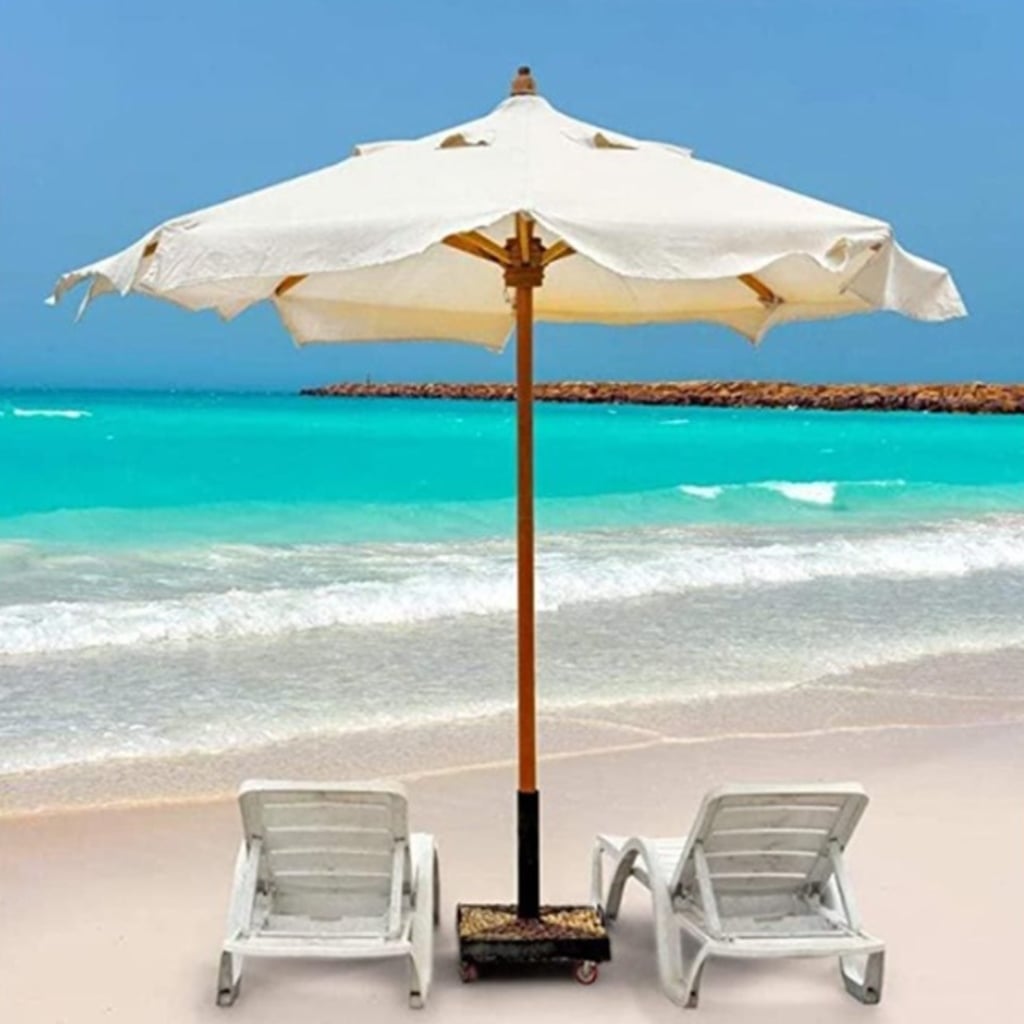 Wooden deck umbrella 3 × 3 meters with base - off white شمسية بحر بولي إيثيلين 3×3 متر أوف وايت | شماسي عملية - الصورة 1