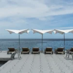 شمسية بحر ستيل لون أبيض بعمود 50 مم وقماش Black Out